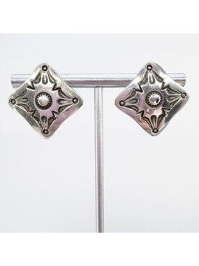 Textured Sun Design Stud Earrings VTG Sterling Silver 925 Size 1" Length